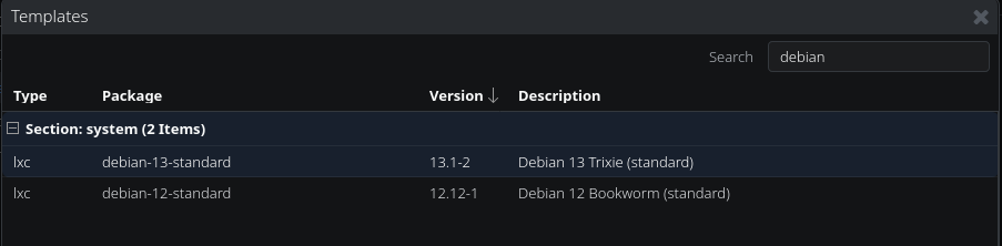 Exemple: templates CT sur Proxmox